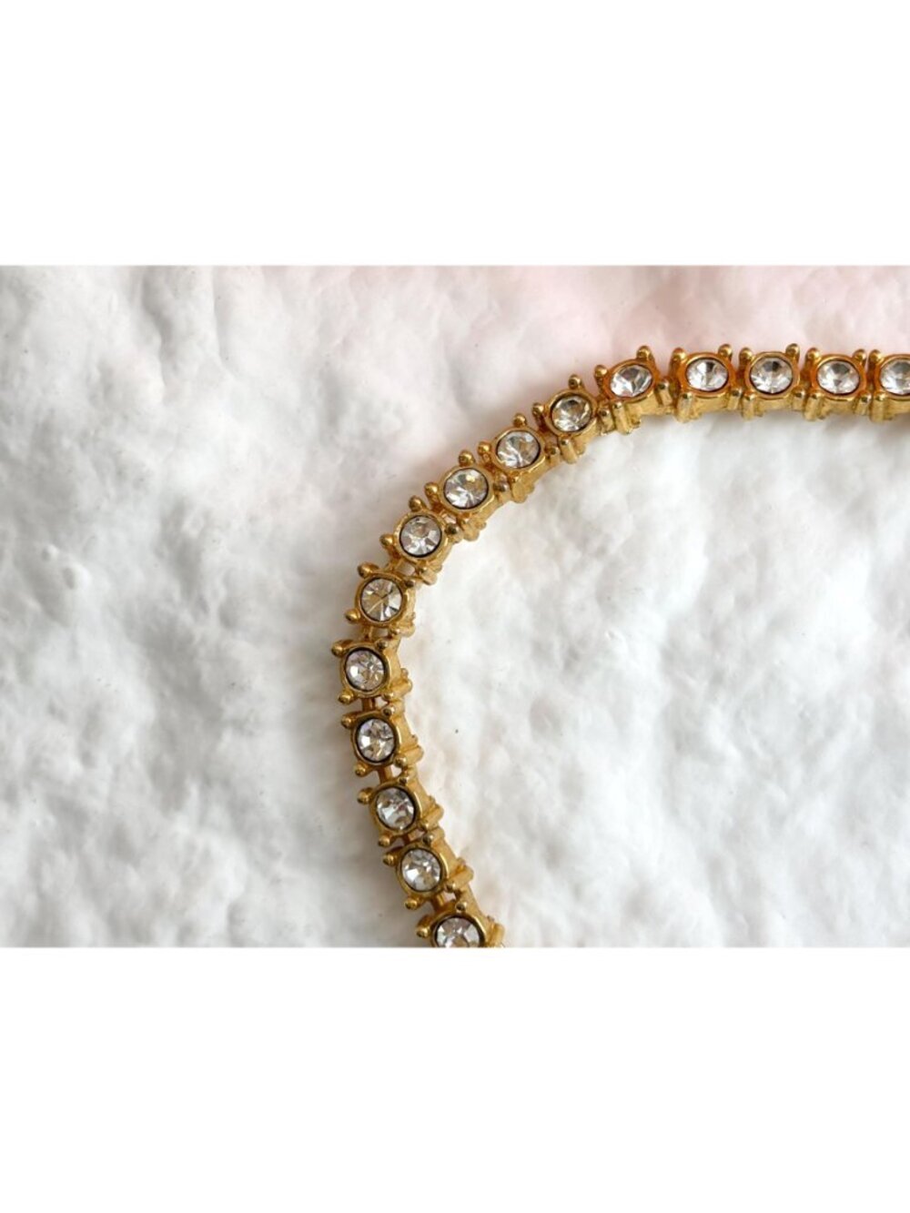 Chainlink Gold Toned Clear Rhinestoned Vintage Minimalist Tennis Bracelet - Picture 7 of 15